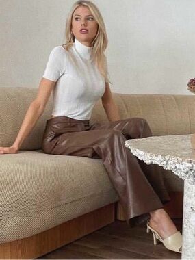 Aya Muse brown Faux Leather Wide-Leg Pants, XS